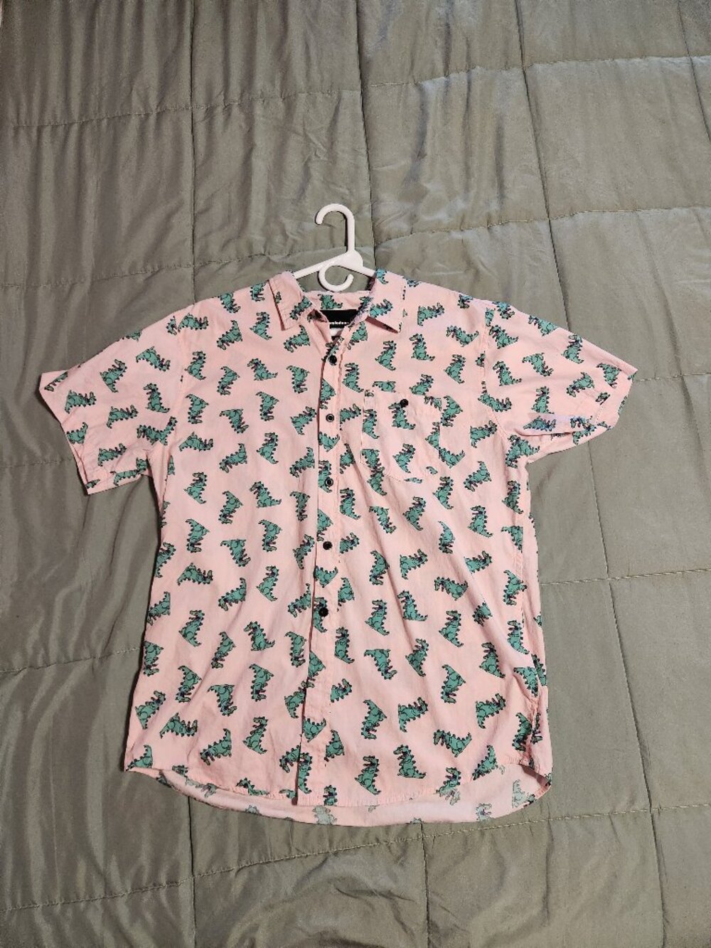 Nickelodeon Rugrats Shirt Mens XL Pink Reptar Dinosaur Button Up 90's Casual